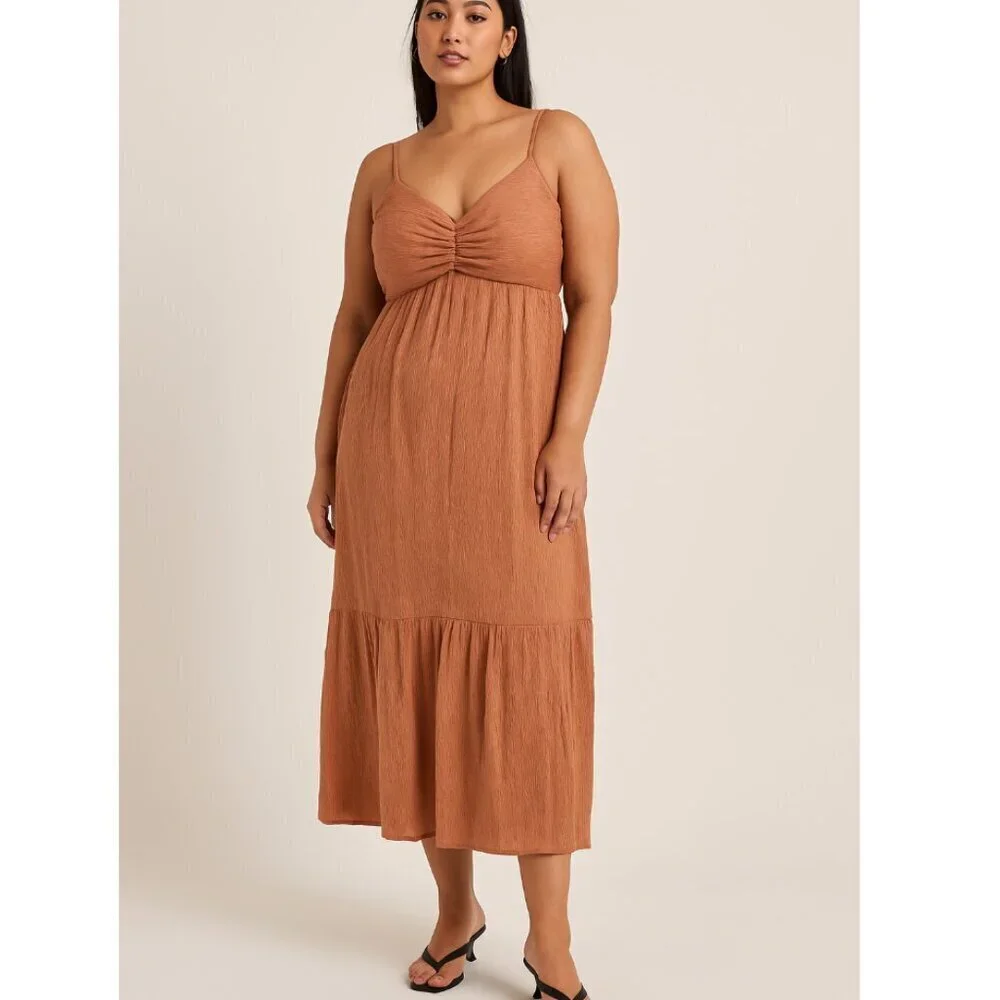 Abercrombie Empire Waist Babydoll Maxi Dress Terracotta Size XL